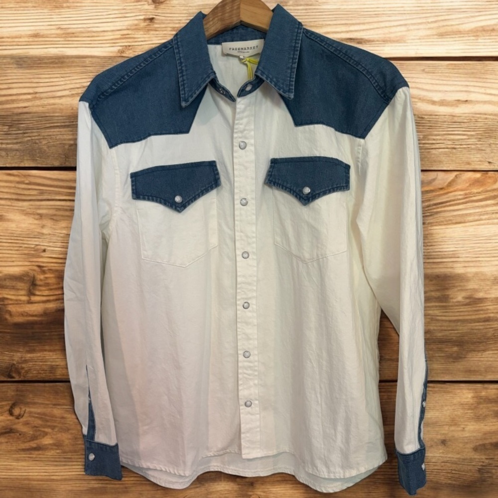 Free Market Denim Western Snap Button up Shirt NWT